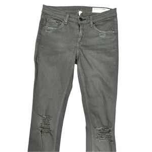 Rag & Bone Jeans Intermix Skinny Distressed Knee Rips Size 26 Denim Dark Green